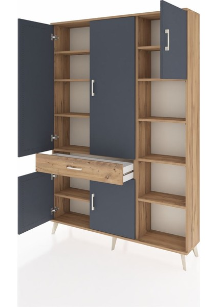 Arges Dolap 10 Raflı Tek Çekmeceli 5 Kapaklı 132X30X195 Çam-Antrasit/çam modelleri