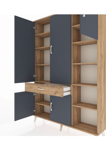 Arges Dolap 10 Raflı Tek Çekmeceli 5 Kapaklı 132X30X195 Çam-Antrasit/çam fırsatları