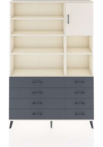 Arges Dolap 8 Raflı 8 Çekmeceli Tek Kapaklı 132X30X195 Aytaşı-Aytaşı/antrasit