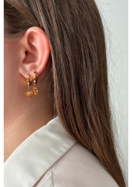 6'lı Trend Sallantılı Halka Küpe Seti - Gold Tonu Paslanmaz Çelik Çiçek, Kilit ve Güneş Kombin