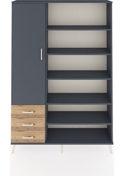 Arges Dolap 9 Raflı 3 Çekmeceli 3 Kapaklı 132X30X195 Antrasit-Antrasit/çam