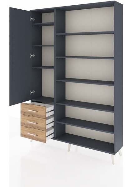 Arges Dolap 9 Raflı 3 Çekmeceli 3 Kapaklı 132X30X195 Antrasit-Antrasit/çam modelleri