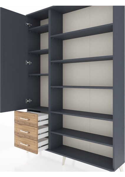 Arges Dolap 9 Raflı 3 Çekmeceli 3 Kapaklı 132X30X195 Antrasit-Antrasit/çam fırsatları