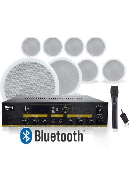 8’li Tavan Hoparlörlü El Mikrofonlu Bluetooth Anfi Ses Sistemi Seti