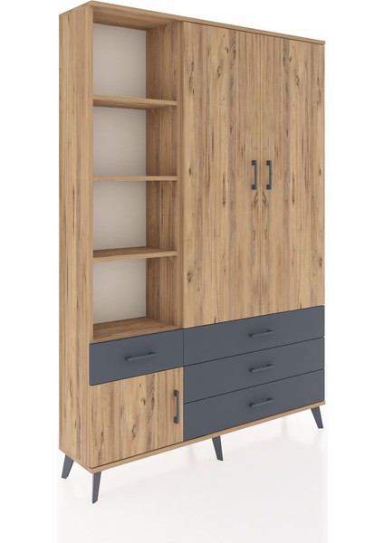 Arges Dolap 5 Raflı 4 Çekmeceli Tek Askılı 132X30X195 Çam-Çam/antrasit fiyatları