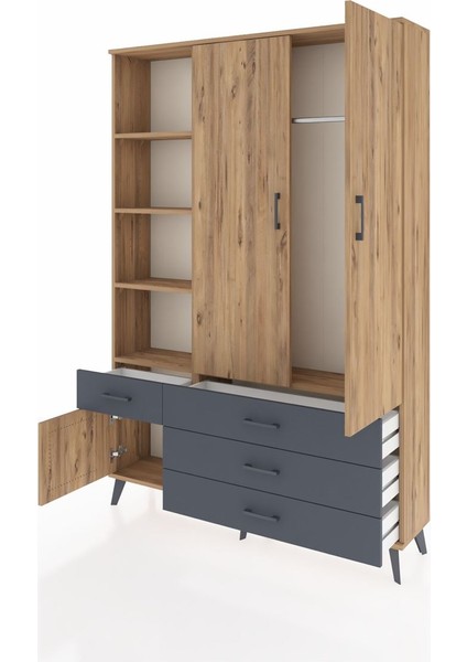Arges Dolap 5 Raflı 4 Çekmeceli Tek Askılı 132X30X195 Çam-Çam/antrasit modelleri