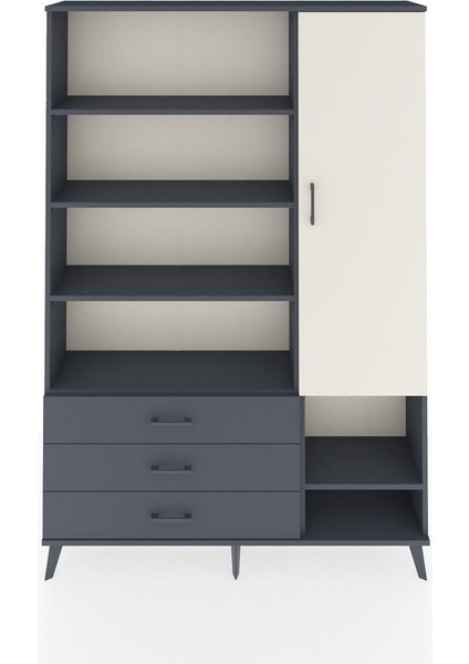Arges Dolap 9 Raflı 3 Çekmeceli Tek Kapaklı 132X30X195 Antrasit-Aytaşı/antrasit
