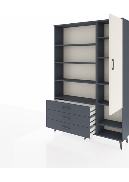 Arges Dolap 9 Raflı 3 Çekmeceli Tek Kapaklı 132X30X195 Antrasit-Aytaşı/antrasit modelleri