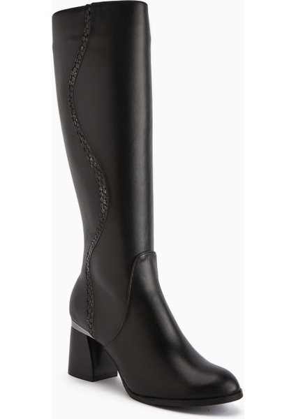 Kaylin Hakiki Deri Siyah Yılan Desenli Detaylı Kadın Topuklu Çizme fiyatları