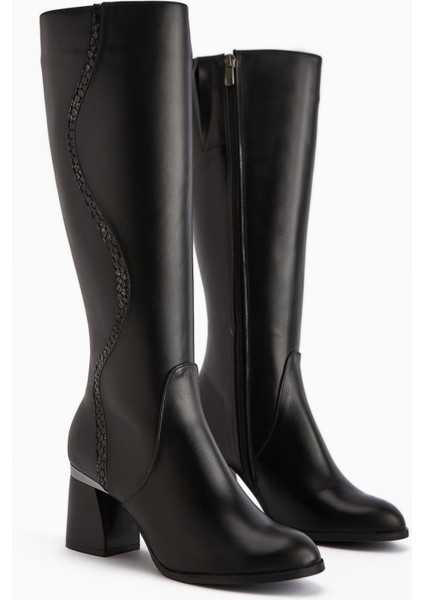 Kaylin Hakiki Deri Siyah Yılan Desenli Detaylı Kadın Topuklu Çizme fırsatları