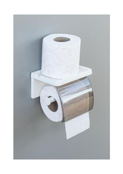 Yapışkanlı Kapaklı Tuvalet Kağıdı Askısı Tuvalet Kağıtlığı Aparatı Peçetelik Organizer Plastik, Beyaz fiyatları