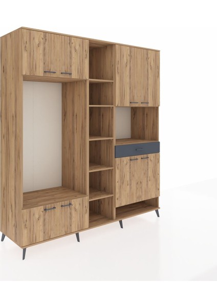 Kronos Dolap 12 Raflı Tek Çekmeceli 8 Kapaklı 220X59X243 Çam-Çam/antrasit fiyatları