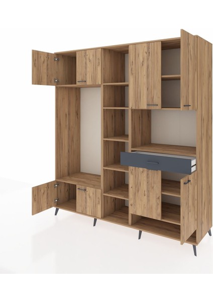 Kronos Dolap 12 Raflı Tek Çekmeceli 8 Kapaklı 220X59X243 Çam-Çam/antrasit modelleri