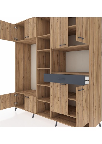 Kronos Dolap 12 Raflı Tek Çekmeceli 8 Kapaklı 220X59X243 Çam-Çam/antrasit fırsatları