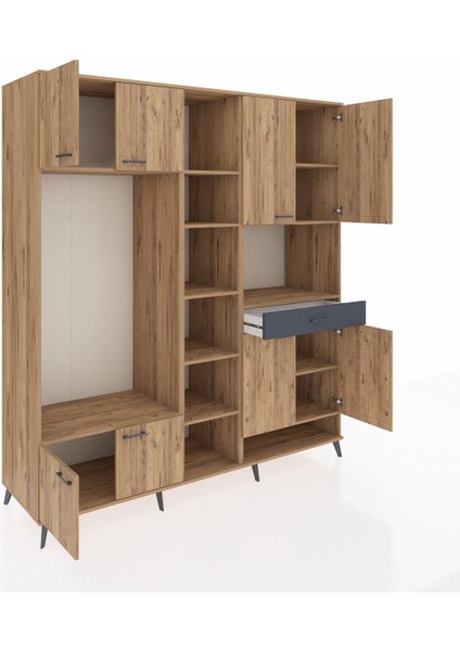 Kronos Dolap 12 Raflı Tek Çekmeceli 8 Kapaklı 220X59X243 Çam-Çam/antrasit indirimleri