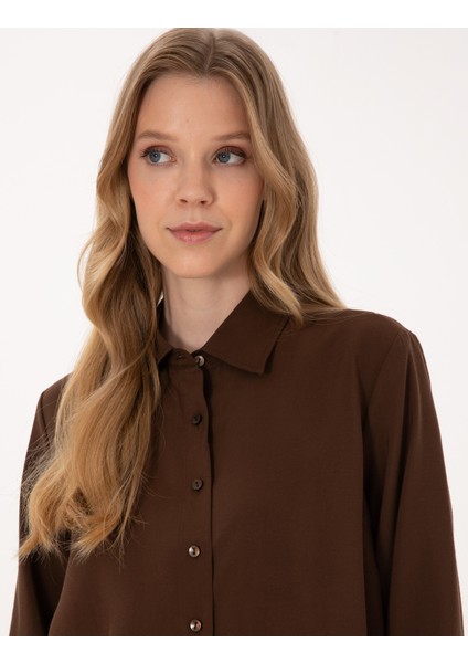 Kadın Koyu Kahverengi Comfort Fit Uzun Kollu Gömlek 50318219-VR084 fiyatları