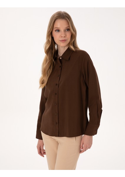 Kadın Koyu Kahverengi Comfort Fit Uzun Kollu Gömlek 50318219-VR084 modelleri