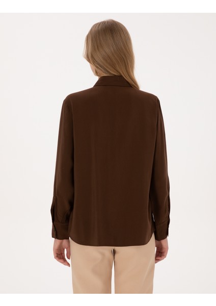 Kadın Koyu Kahverengi Comfort Fit Uzun Kollu Gömlek 50318219-VR084 indirimleri