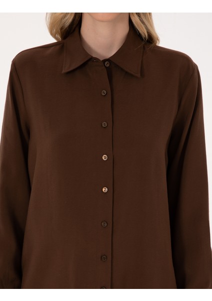 Kadın Koyu Kahverengi Comfort Fit Uzun Kollu Gömlek 50318219-VR084
