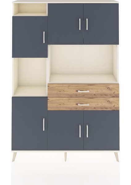 Arges Dolap 8 Raflı 2 Çekmeceli 6 Kapaklı 132X30X195 Aytaşı-Antrasit/çam