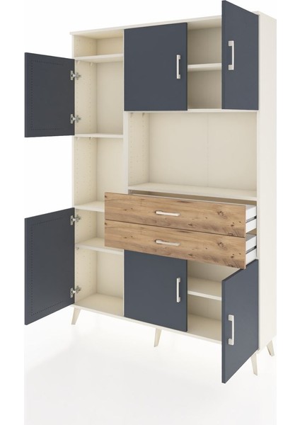 Arges Dolap 8 Raflı 2 Çekmeceli 6 Kapaklı 132X30X195 Aytaşı-Antrasit/çam modelleri