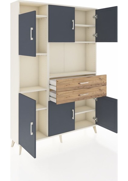 Arges Dolap 8 Raflı 2 Çekmeceli 6 Kapaklı 132X30X195 Aytaşı-Antrasit/çam indirimleri