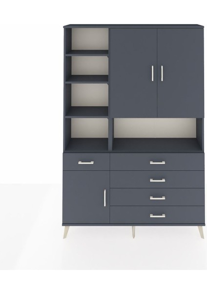 Arges Dolap 8 Raflı 5 Çekmeceli 3 Kapaklı 132X30X195 Antrasit-Antrasit/antrasit