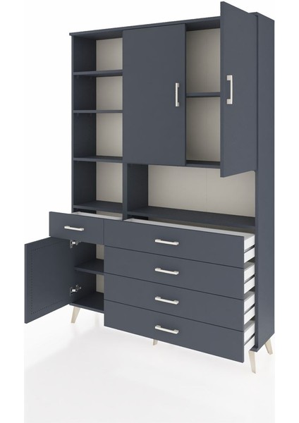 Arges Dolap 8 Raflı 5 Çekmeceli 3 Kapaklı 132X30X195 Antrasit-Antrasit/antrasit modelleri