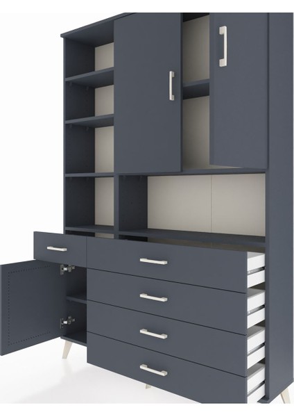 Arges Dolap 8 Raflı 5 Çekmeceli 3 Kapaklı 132X30X195 Antrasit-Antrasit/antrasit fırsatları