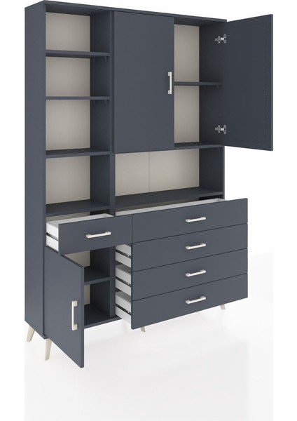 Arges Dolap 8 Raflı 5 Çekmeceli 3 Kapaklı 132X30X195 Antrasit-Antrasit/antrasit indirimleri