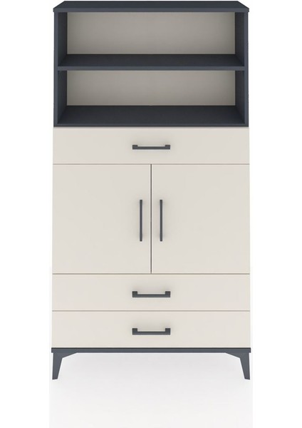 Arges Dolap 4 Raflı 3 Çekmeceli 2 Kapaklı 88X30X163 Antrasit-Aytaşı