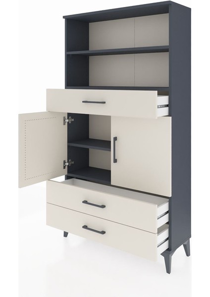 Arges Dolap 4 Raflı 3 Çekmeceli 2 Kapaklı 88X30X163 Antrasit-Aytaşı fırsatları