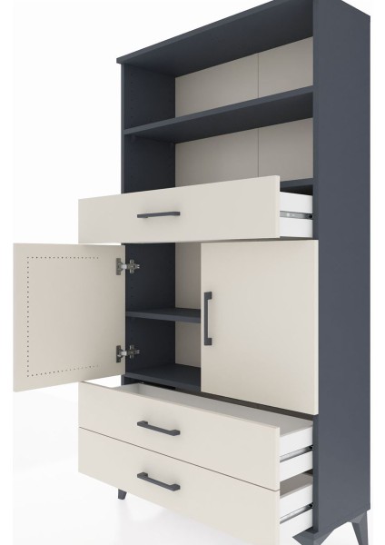 Arges Dolap 4 Raflı 3 Çekmeceli 2 Kapaklı 88X30X163 Antrasit-Aytaşı indirimleri