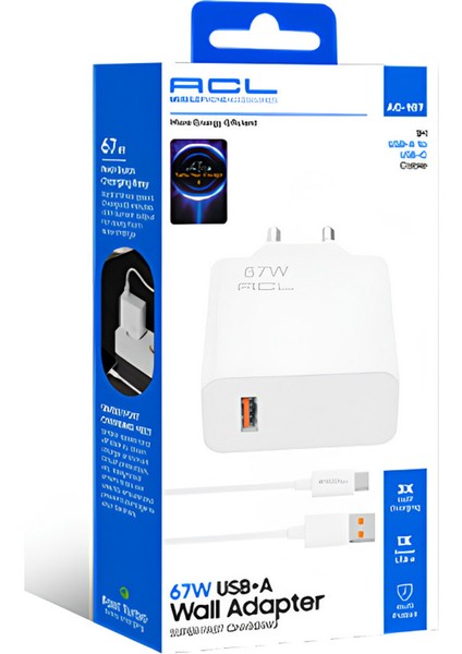 AC-107 67WATT 1xusb-A 1metre Kablo Kaliteli Hızlı Duvar Şarj Aleti fiyatları