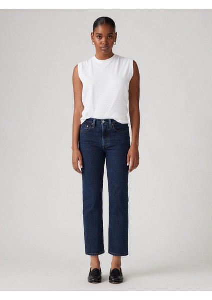 501 Crop Salsa Stonewash Kadın Lacivert Jean Kot Denim Pantolon A7739-0000