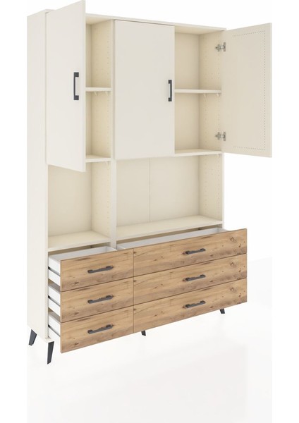 Arges Dolap 6 Raflı 6 Çekmeceli 3 Kapaklı 132X30X195 Aytaşı-Aytaşı/çam indirimleri