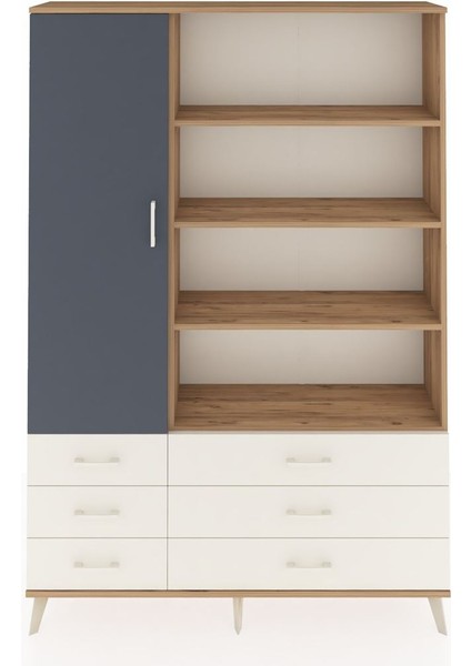 Arges Dolap 8 Raflı 6 Çekmeceli Tek Kapaklı 132X30X195 Çam-Antrasit/aytaşı