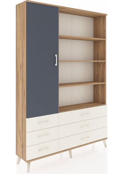 Arges Dolap 8 Raflı 6 Çekmeceli Tek Kapaklı 132X30X195 Çam-Antrasit/aytaşı fiyatları