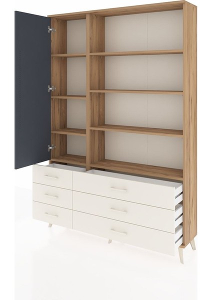 Arges Dolap 8 Raflı 6 Çekmeceli Tek Kapaklı 132X30X195 Çam-Antrasit/aytaşı modelleri