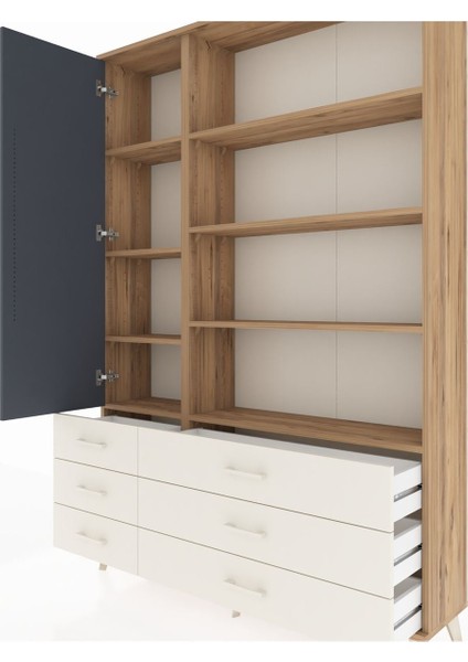 Arges Dolap 8 Raflı 6 Çekmeceli Tek Kapaklı 132X30X195 Çam-Antrasit/aytaşı fırsatları