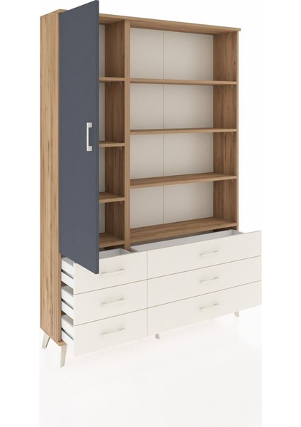 Arges Dolap 8 Raflı 6 Çekmeceli Tek Kapaklı 132X30X195 Çam-Antrasit/aytaşı indirimleri