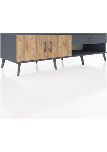 Kronos Tv Ünitesi Tek Raflı Tek Çekmeceli 2 Kapaklı 176X59X51 Antrasit-Çam/antrasit fiyatları