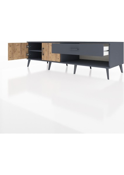 Kronos Tv Ünitesi Tek Raflı Tek Çekmeceli 2 Kapaklı 176X59X51 Antrasit-Çam/antrasit modelleri