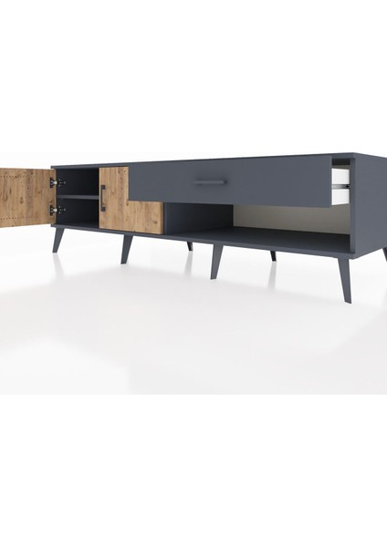 Kronos Tv Ünitesi Tek Raflı Tek Çekmeceli 2 Kapaklı 176X59X51 Antrasit-Çam/antrasit fırsatları