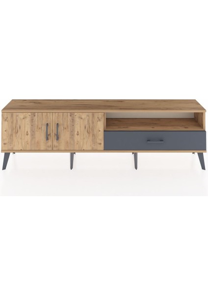 Arges Tv Ünitesi 2 Raflı Tek Çekmeceli 2 Kapaklı 176X30X51 Çam-Çam/antrasit