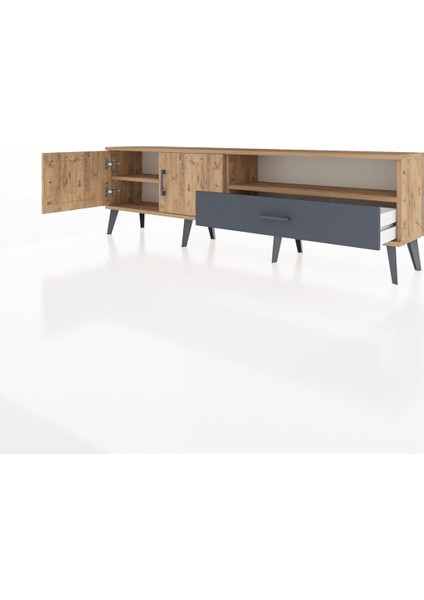 Arges Tv Ünitesi 2 Raflı Tek Çekmeceli 2 Kapaklı 176X30X51 Çam-Çam/antrasit modelleri