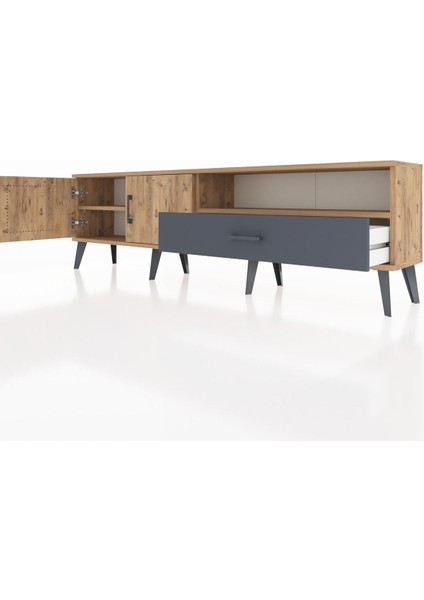 Arges Tv Ünitesi 2 Raflı Tek Çekmeceli 2 Kapaklı 176X30X51 Çam-Çam/antrasit fırsatları