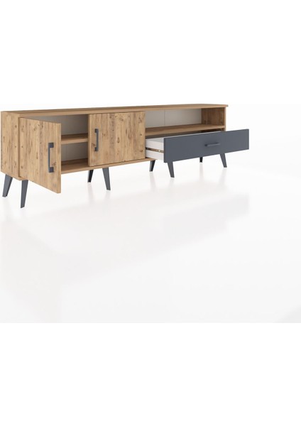 Arges Tv Ünitesi 2 Raflı Tek Çekmeceli 2 Kapaklı 176X30X51 Çam-Çam/antrasit indirimleri