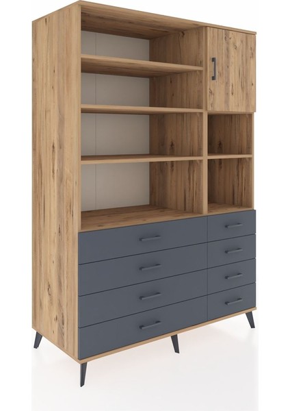 Kronos Dolap 8 Raflı 8 Çekmeceli Tek Kapaklı 132X59X195 Çam-Çam/antrasit fiyatları