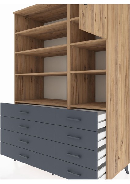 Kronos Dolap 8 Raflı 8 Çekmeceli Tek Kapaklı 132X59X195 Çam-Çam/antrasit fırsatları